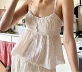 BXOXO Holiday White Button Stitching Camis Cute Coquette Loose Sleeveless Crop Tops Women y2k Aesthetic Vest Summer Casual Tees